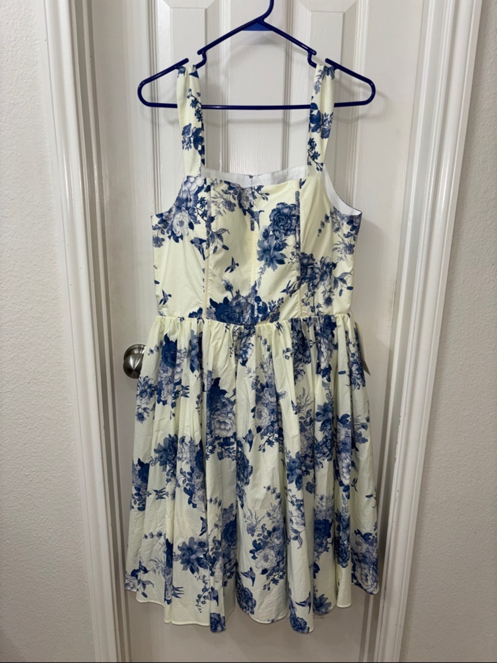 JessaKae White Dress with Blue Floral Print - Picture 5 of 7